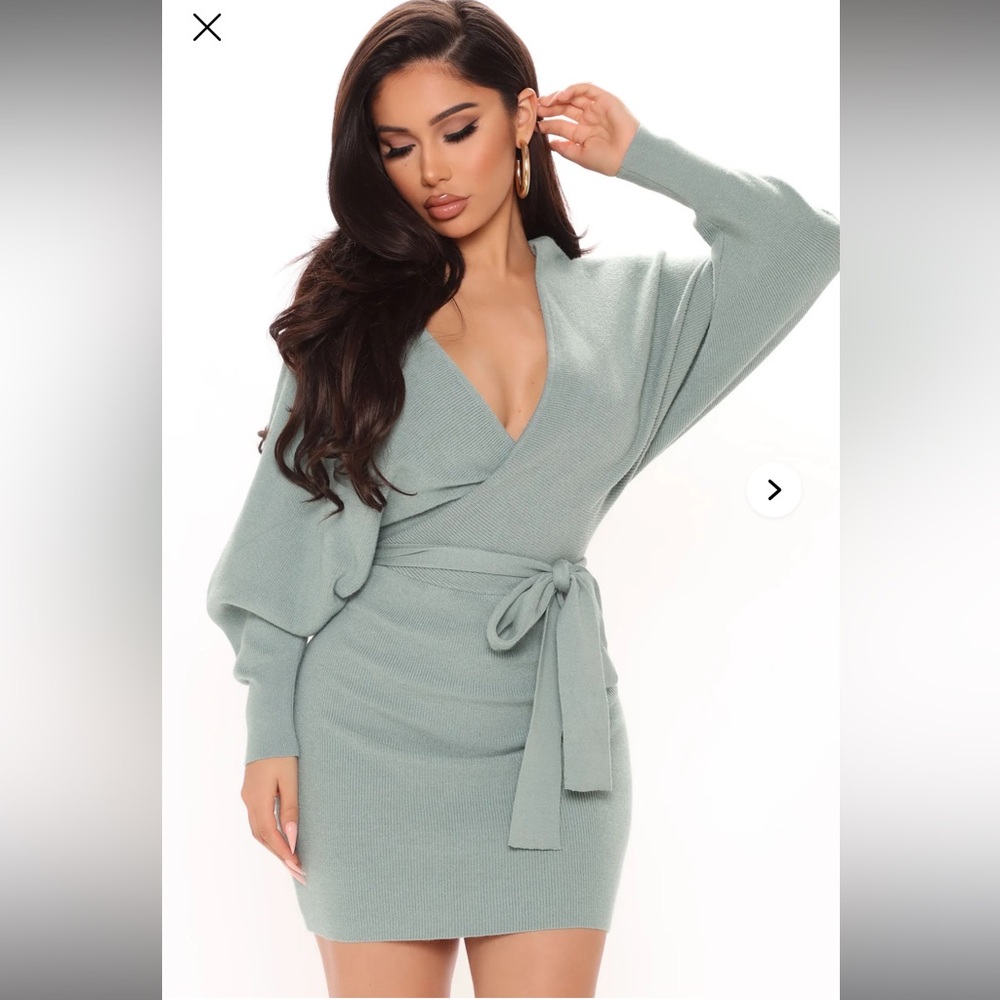Elegant Sage Green Wrap Dress
